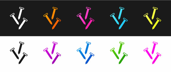 Set Metallic nails icon isolated on black and white background. Vector