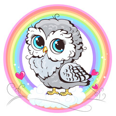 Little owl. Clipart  for nursery poster, t-shirt print, kids apparel, greeting card, label, or sticker. Vector illustration.