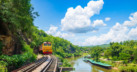 Death Railway with train Famous place in Kanchanaburi Thailand