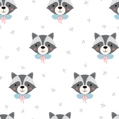 Cute raccoon with forest plants seamless pattern. - 459917524