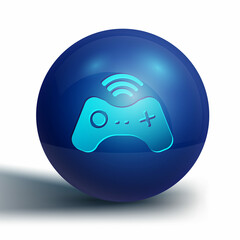 Blue Wireless gamepad icon isolated on white background. Game controller. Blue circle button. Vector