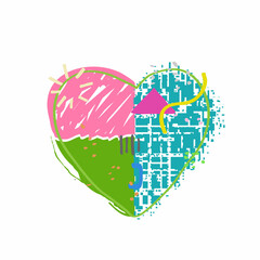 Heart doodle logo icon sign Sun dots triangle drawn symbol Decoration art concept Modern geometric design Cartoon pixel style Fashion print clothes apparel greeting invitation card cover flyer poster