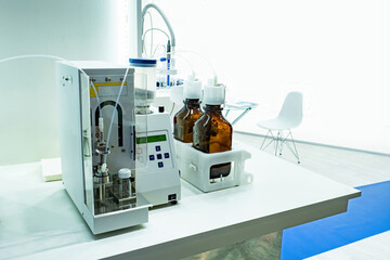 Pharmacological production. Encapsulator on laboratory bench. Encapsulation equipment on table. Sale of labequipment. Device for making medicines. Tablet testing machine. Encapsulator in lab