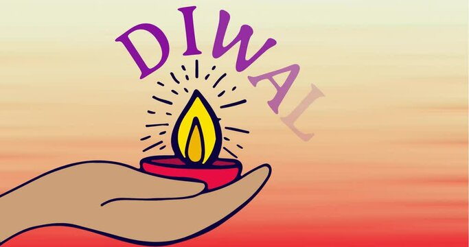 Animation of happy diwali text and candle on orange background