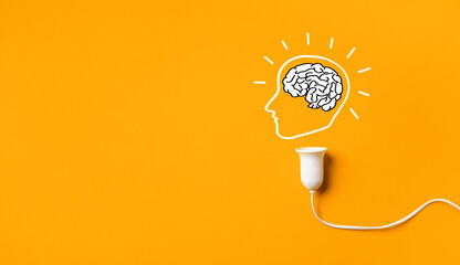 Business creativity and inspiration concepts with brain,lightbulb on color background