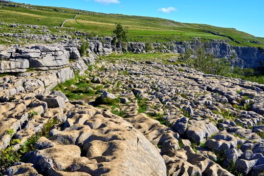 Malham cove limestone pavement in the North Yorkshire Dales National Park, England