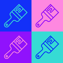 Pop art line Paint brush icon isolated on color background. Vector