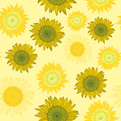 sunflowers seamless pattern. ditsy floral yellow sunflowers in vintage style for fabric, textile, stationary,  clothing, etc.