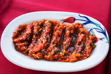 turkish appetizer on a white plate, photo of food.