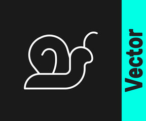 White line Snail icon isolated on black background. Vector
