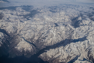 aerial view of snowy mountains