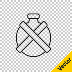 Black line Canteen water bottle icon isolated on transparent background. Tourist flask icon. Jar of water use in the campaign. Vector