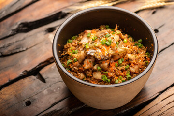 Traditional Chinese banquet dishes, yellow croaker stewed rice