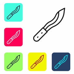 Black line Machete or big knife icon isolated on white background. Set icons in color square buttons. Vector