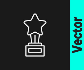White line Movie trophy icon isolated on black background. Academy award icon. Films and cinema symbol. Vector