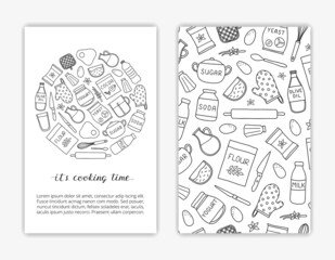 Card templates with doodle baking ingredients.