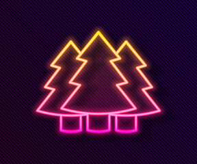 Glowing neon line Christmas tree icon isolated on black background. Merry Christmas and Happy New Year. Vector