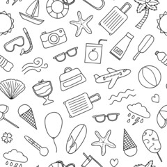 Seamless pattern with doodle summer items.