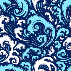 Vector Blue Sea Wave Seamless Pattern