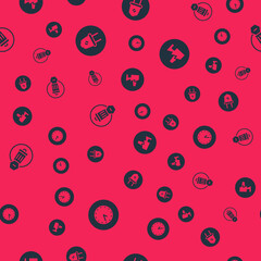 Set Clock, Electric plug, Trash can and Factory production on seamless pattern. Vector