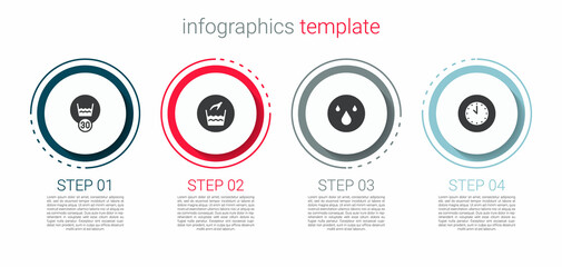 Set Temperature wash, Hand laundry, Water drop and Clock. Business infographic template. Vector