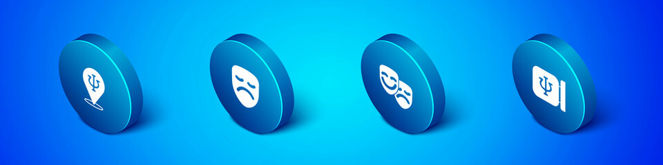 Set Isometric Psychology, Psi, Comedy and tragedy masks, and Drama theatrical icon. Vector