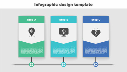 Set Psychology, Psi, and Broken heart or divorce. Business infographic template. Vector