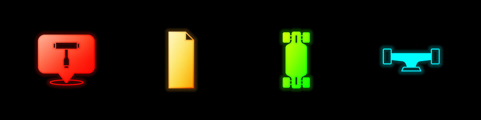 Set Skateboard T tool, Grip tape on skateboard, Longboard or and wheel icon. Vector