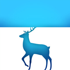 Silhouette of deer in modern paper cut style. Holiday abstract background. Minimalistic christmas art composition. Template design for banner, card, cover. Vector cartoon illustration.