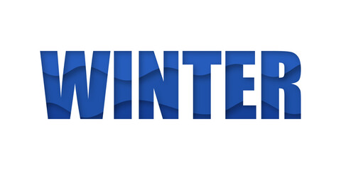 Winter blue papercut Christmas background. Paper cut vector x-mas greeting backdrop illustration.