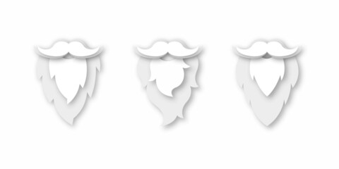 Santa white beard papercut layed style with shadow. Christmas character decoration element vector illustration. Paper cut Santa Claus flat cartoon hairstyle.