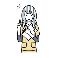 立って書類を手に持って何かひらめいた看護師の女性