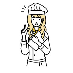 立って書類を手に持って何かひらめいた調理師の女性