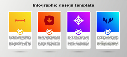 Set Kayak, Canadian maple leaf, Snowflake and Deer antlers. Business infographic template. Vector