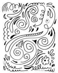 Hand drawn vector sketchy Doodle cartoon set of curls and swirls decorative elements for concept design