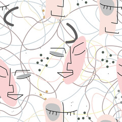 Fototapeta premium Woman Face line. Abstract drawing seamless pattern