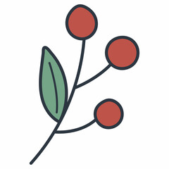 flower with leaves and berries, flat style