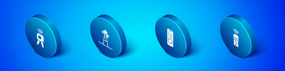 Set Isometric Web camera, Remote control, Usb wireless adapter and Satellite dish icon. Vector