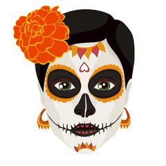 Vector Dia de Los Muertos. Day of the Dead or Mexico. Head isolated on white. Vector illustration.
