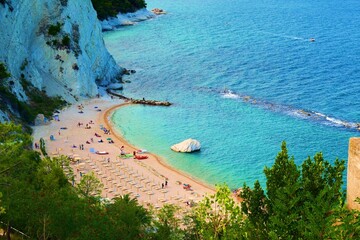 landscape of the Frate beach in Numana on the Conero Riviera in the Marche region of Italy