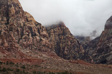 View of red rock canyon in Foggy day at nevada,USA.