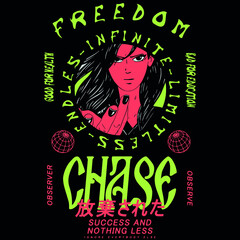 Japanese slogan with manga face Translation: "Abandoned." Vector design for t-shirt graphics, banner, fashion prints, slogan tees, stickers, flyer, posters and other creative uses	
