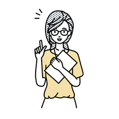 立って書類を手に持って何かひらめいた教師の女性