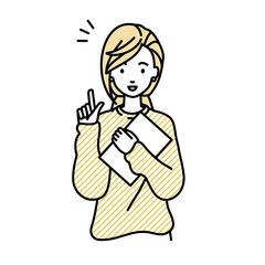 立って書類を手に持って何かひらめいたリモートワークの女性