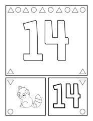 Number fourteen, numbers coloring book for toddlers, activities, For Kindergarten and preschool