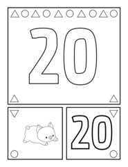Number twenty, numbers coloring book for toddlers, activities, For Kindergarten and preschool