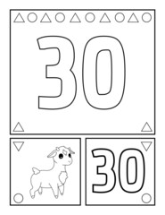 Number thirty, numbers coloring page for toddlers, activities, For Kindergarten and preschool