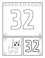 Number thirty-two, numbers coloring book for toddlers, activities, For Kindergarten and preschool