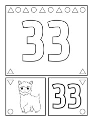 Number thirty-three, numbers coloring book for toddlers, activities, For Kindergarten and preschool