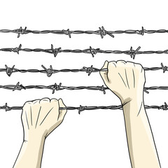 Hands on barbed wire